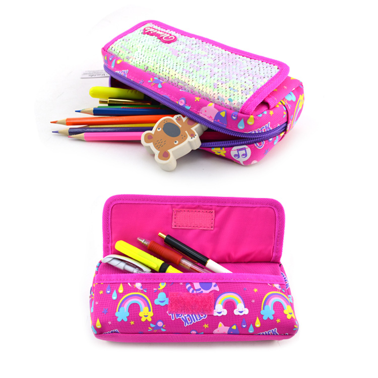 Sequins Polyester Cartoon Zipper Pencil Bag